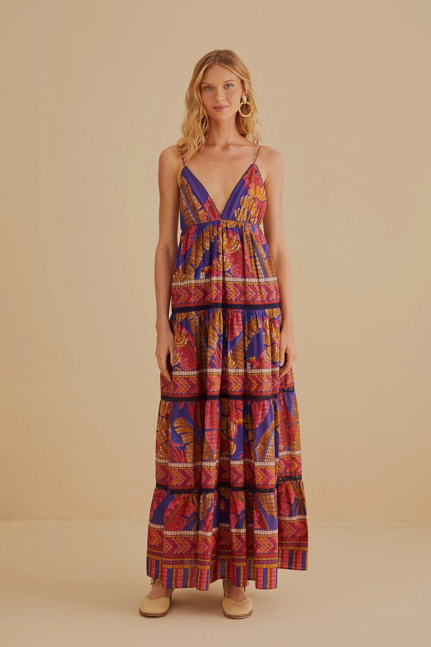FARM Rio BLUE FOREST MOSAIC SLEEVELESS MAXI DRESS