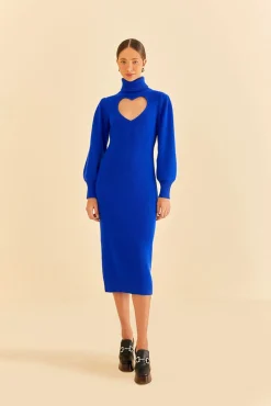 FARM Rio  BLUE HEART NECKLINE KNIT DRESS