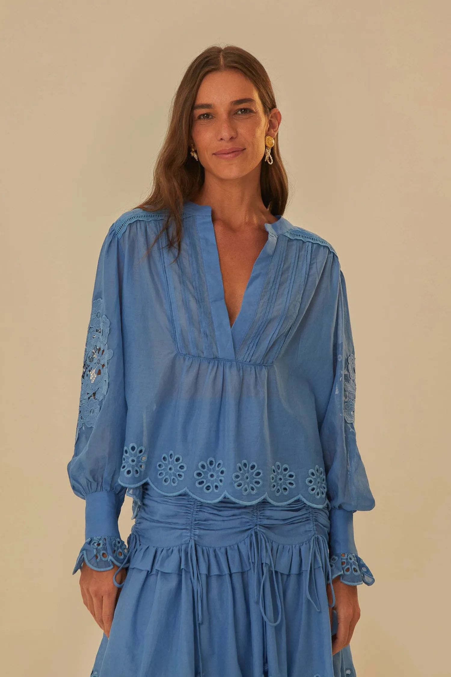 FARM Rio BLUE LONG SLEEVE ORGANIC COTTON BLOUSE