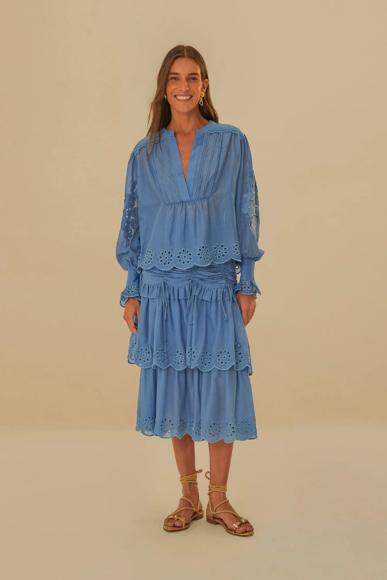 FARM Rio BLUE LONG SLEEVE ORGANIC COTTON BLOUSE