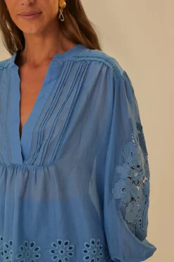 FARM Rio BLUE LONG SLEEVE ORGANIC COTTON BLOUSE