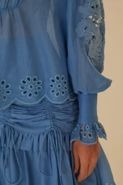 FARM Rio BLUE LONG SLEEVE ORGANIC COTTON BLOUSE