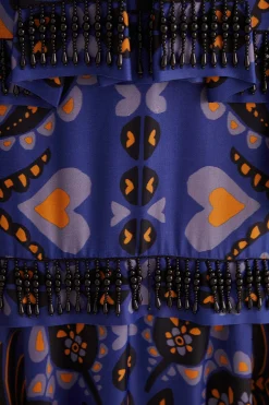 FARM Rio  BLUE MARTINA SCARF BEADED MIDI SKIRT