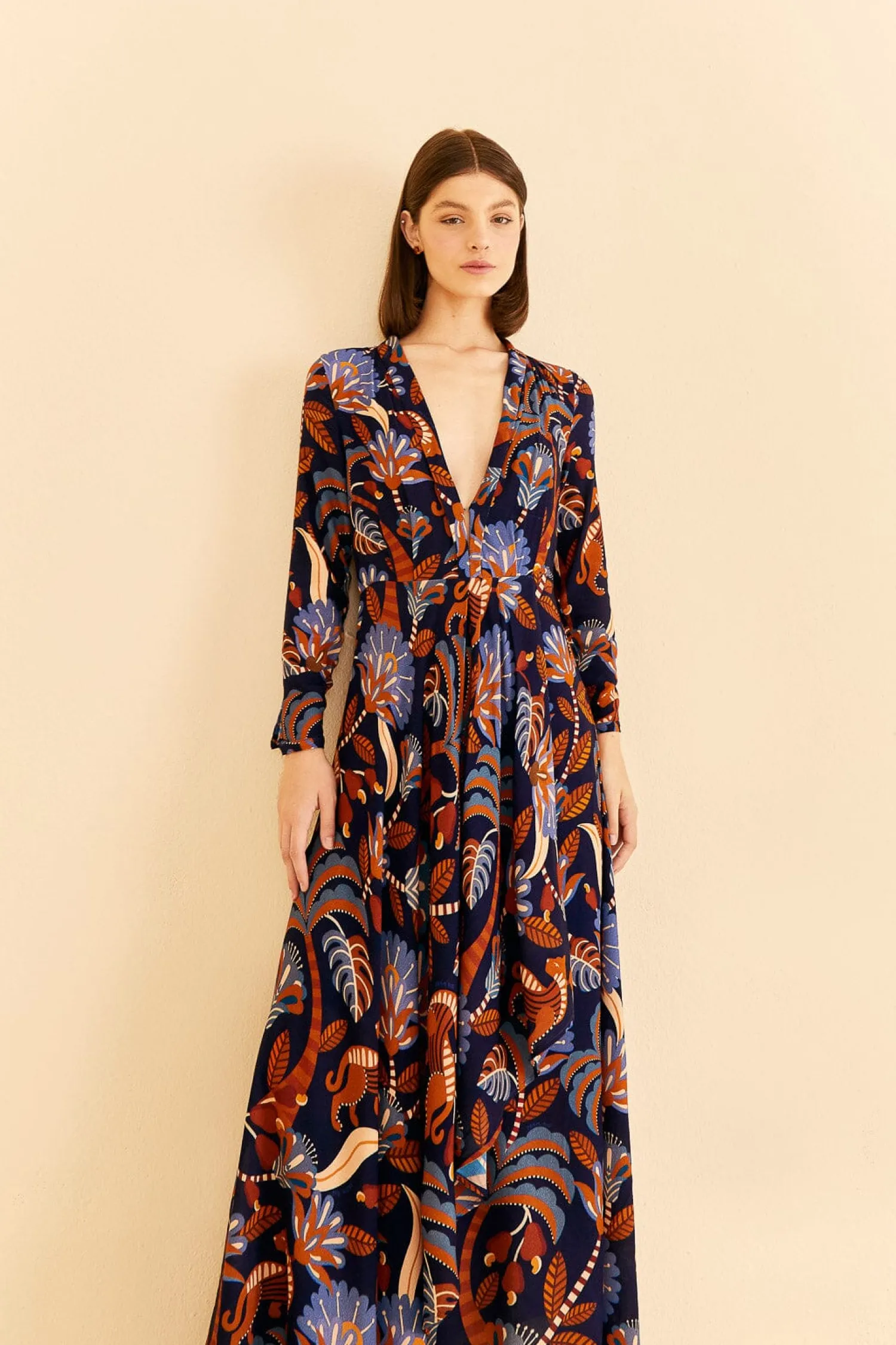 FARM Rio BLUE NATURE BEAUTY LONG SLEEVE MAXI DRESS