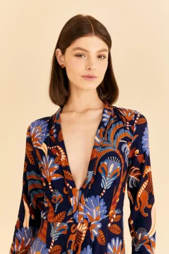 FARM Rio BLUE NATURE BEAUTY LONG SLEEVE MAXI DRESS