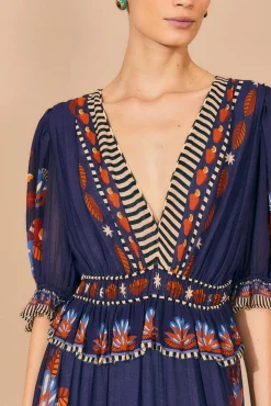 FARM Rio BLUE NATURE BEAUTY SHORT SLEEVE MAXI DRESS