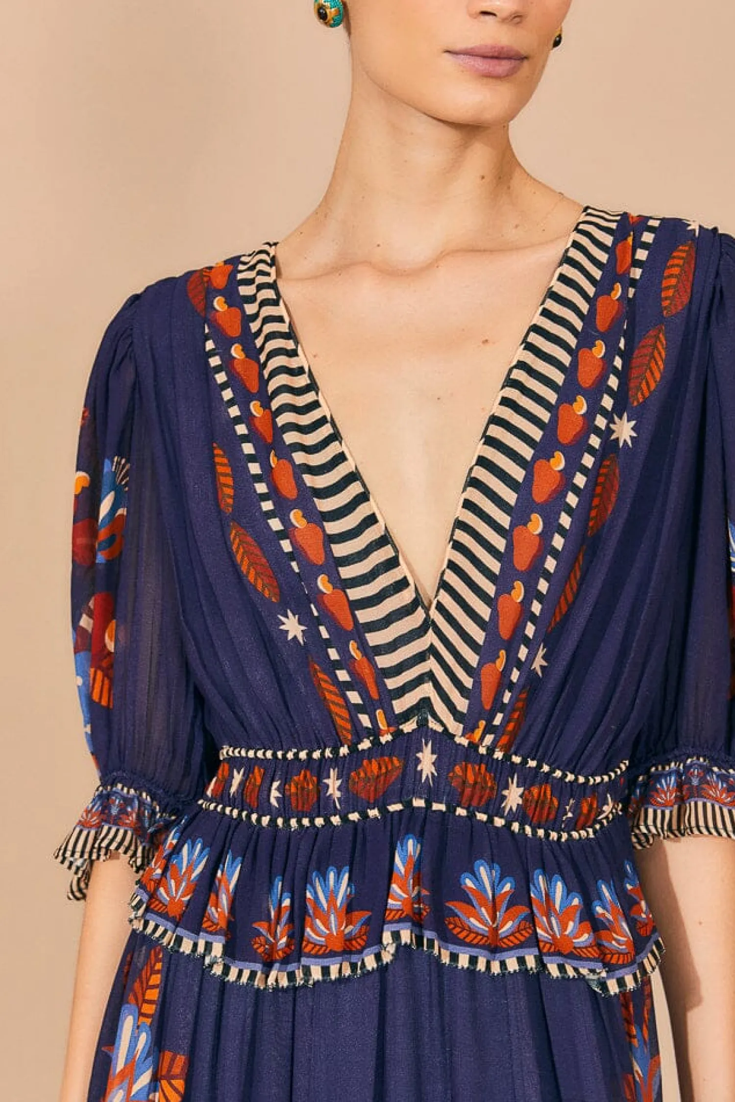 FARM Rio BLUE NATURE BEAUTY SHORT SLEEVE MAXI DRESS