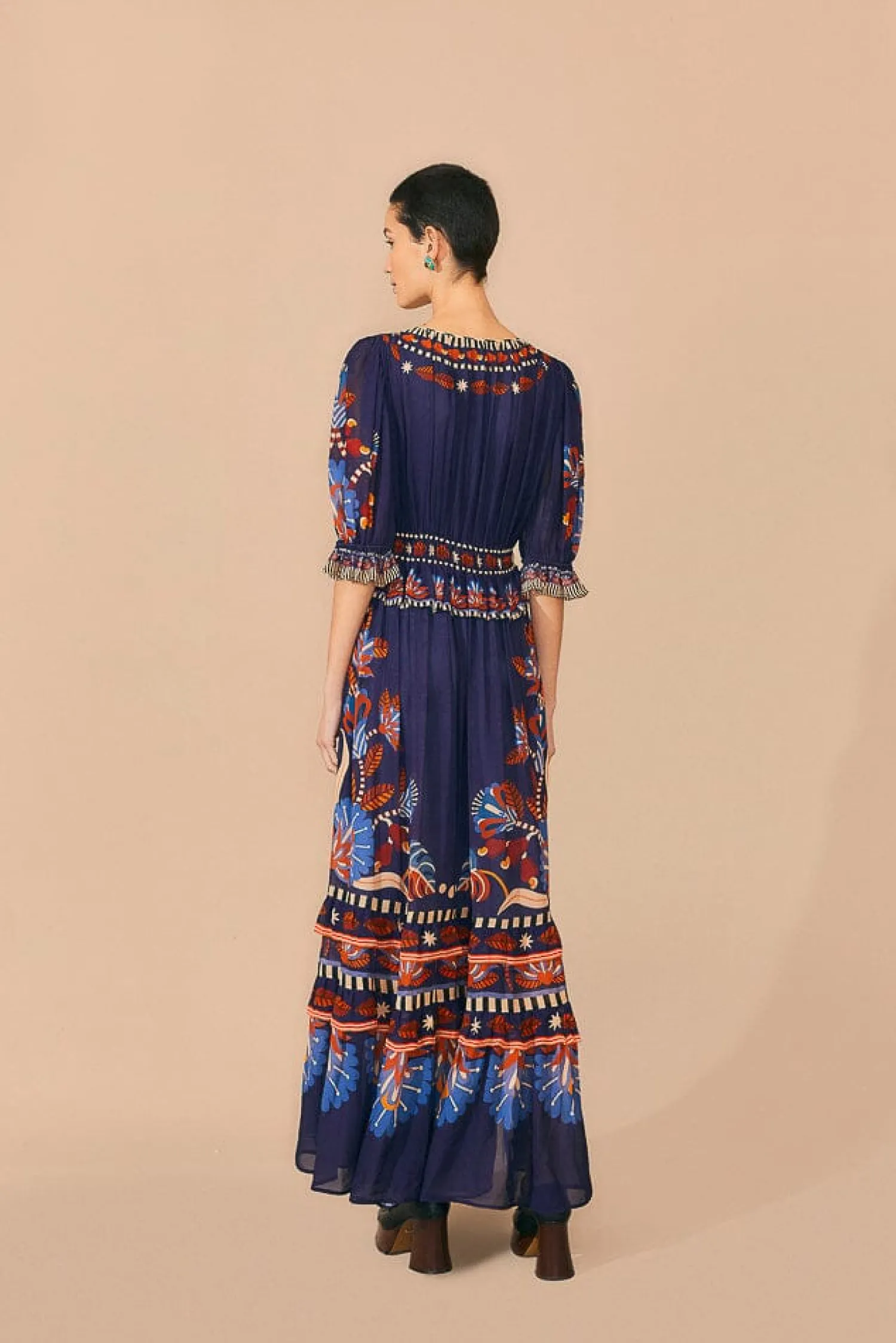 FARM Rio BLUE NATURE BEAUTY SHORT SLEEVE MAXI DRESS