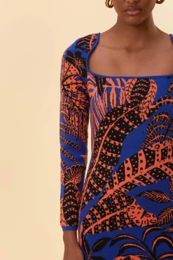 FARM Rio BLUE TROPICAL GOLD LONG SLEEVE DRESS