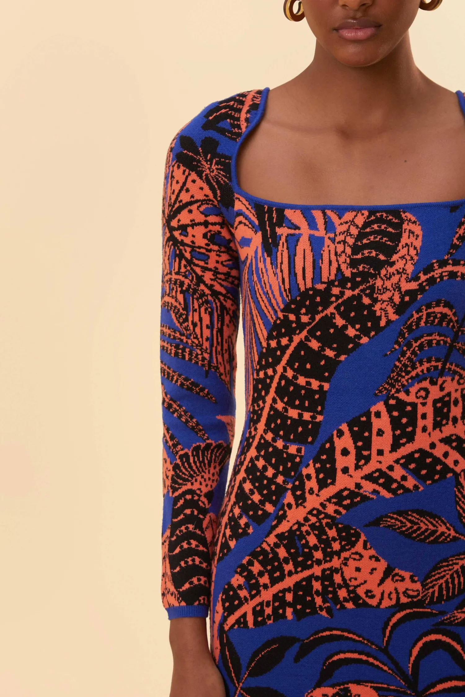 FARM Rio BLUE TROPICAL GOLD LONG SLEEVE DRESS