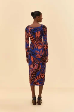 FARM Rio BLUE TROPICAL GOLD LONG SLEEVE DRESS