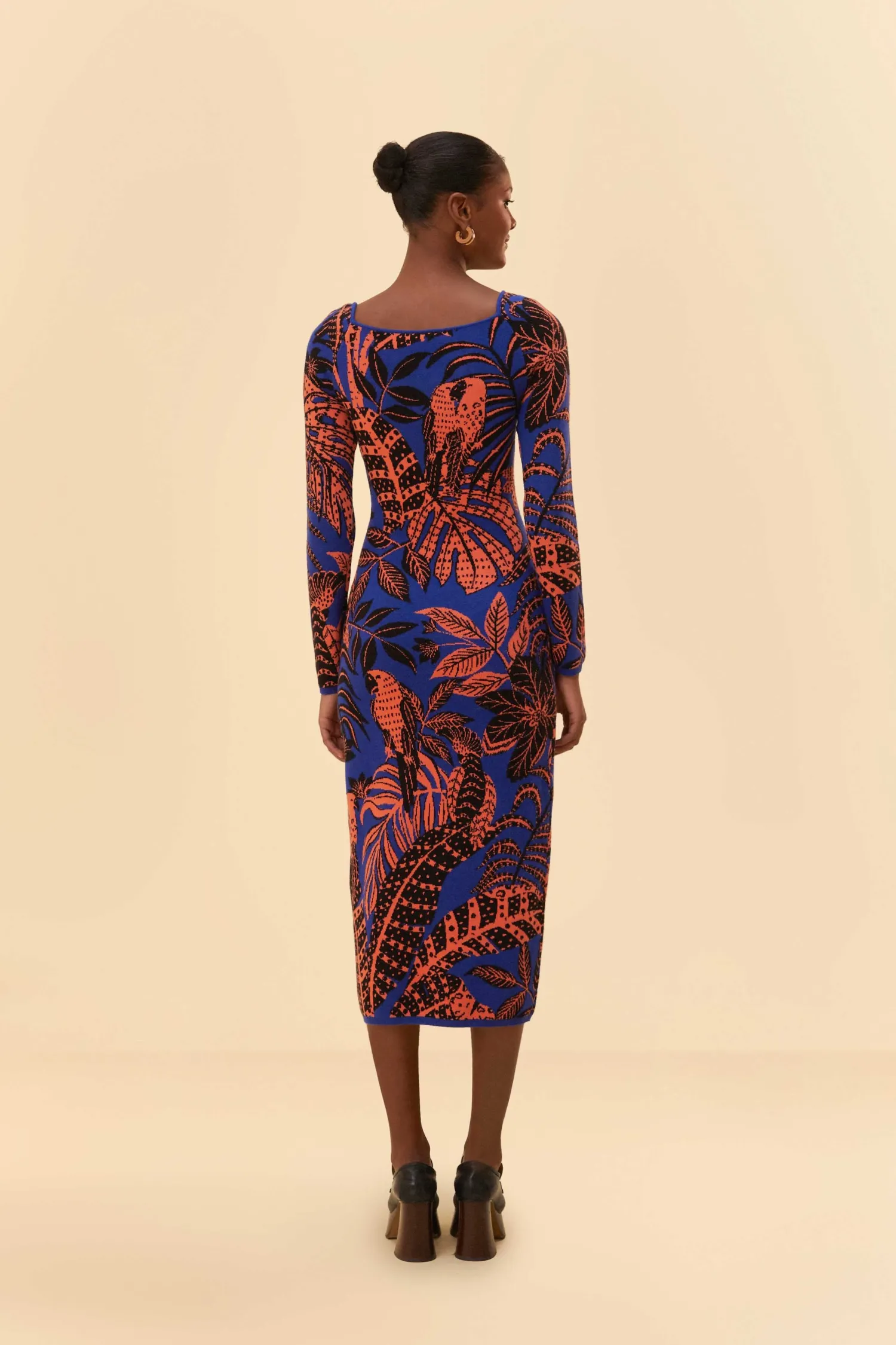 FARM Rio BLUE TROPICAL GOLD LONG SLEEVE DRESS