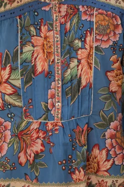 FARM Rio  BLUE WONDERFUL BOUQUET LONG SLEEVE BLOUSE
