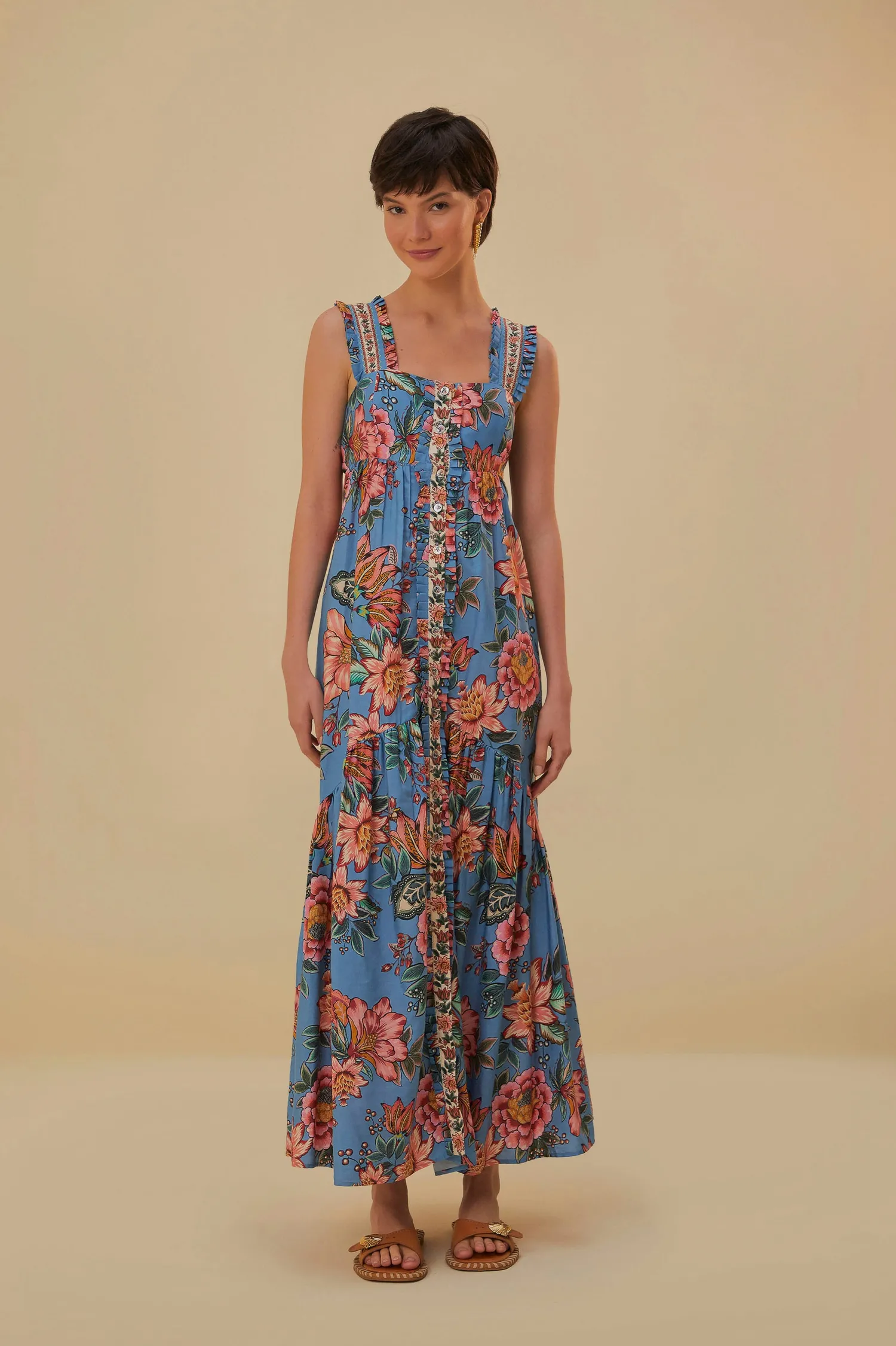 FARM Rio BLUE WONDERFUL BOUQUET SLEEVELESS MAXI DRESS