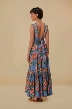 FARM Rio BLUE WONDERFUL BOUQUET SLEEVELESS MAXI DRESS