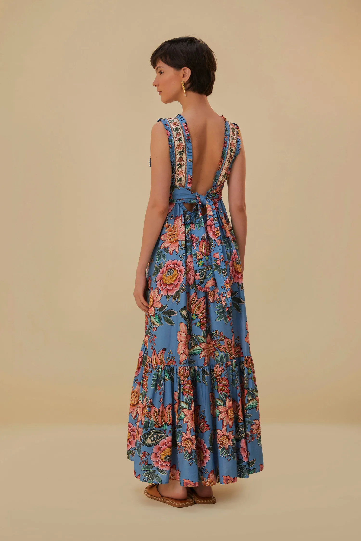 FARM Rio BLUE WONDERFUL BOUQUET SLEEVELESS MAXI DRESS