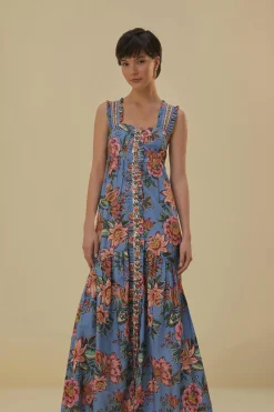 FARM Rio BLUE WONDERFUL BOUQUET SLEEVELESS MAXI DRESS