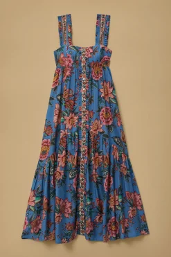 FARM Rio BLUE WONDERFUL BOUQUET SLEEVELESS MAXI DRESS