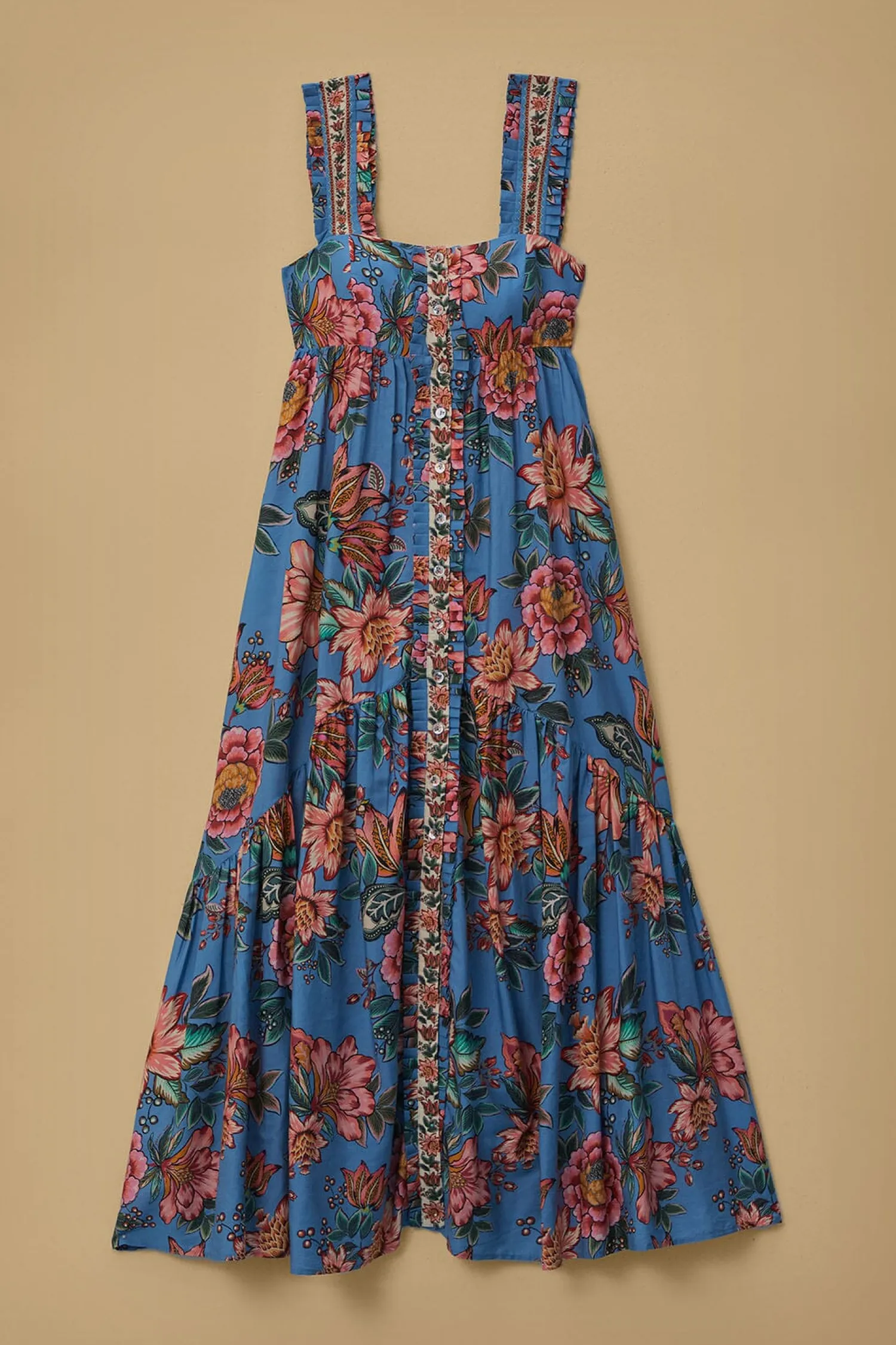 FARM Rio BLUE WONDERFUL BOUQUET SLEEVELESS MAXI DRESS