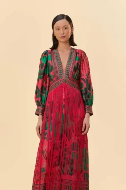 FARM Rio  BLUSH FLORAL YARD FRINGE MAXI DRESS