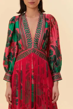 FARM Rio  BLUSH FLORAL YARD FRINGE MAXI DRESS
