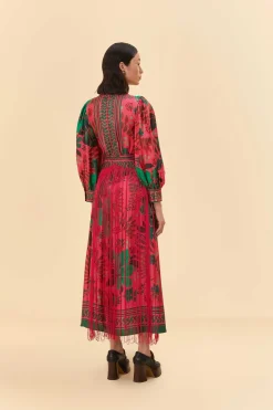 FARM Rio  BLUSH FLORAL YARD FRINGE MAXI DRESS