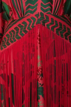 FARM Rio  BLUSH FLORAL YARD FRINGE MAXI DRESS