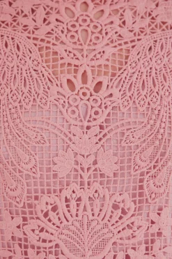 FARM Rio BLUSH PINK GUIPURE LONG SLEEVE BLOUSE