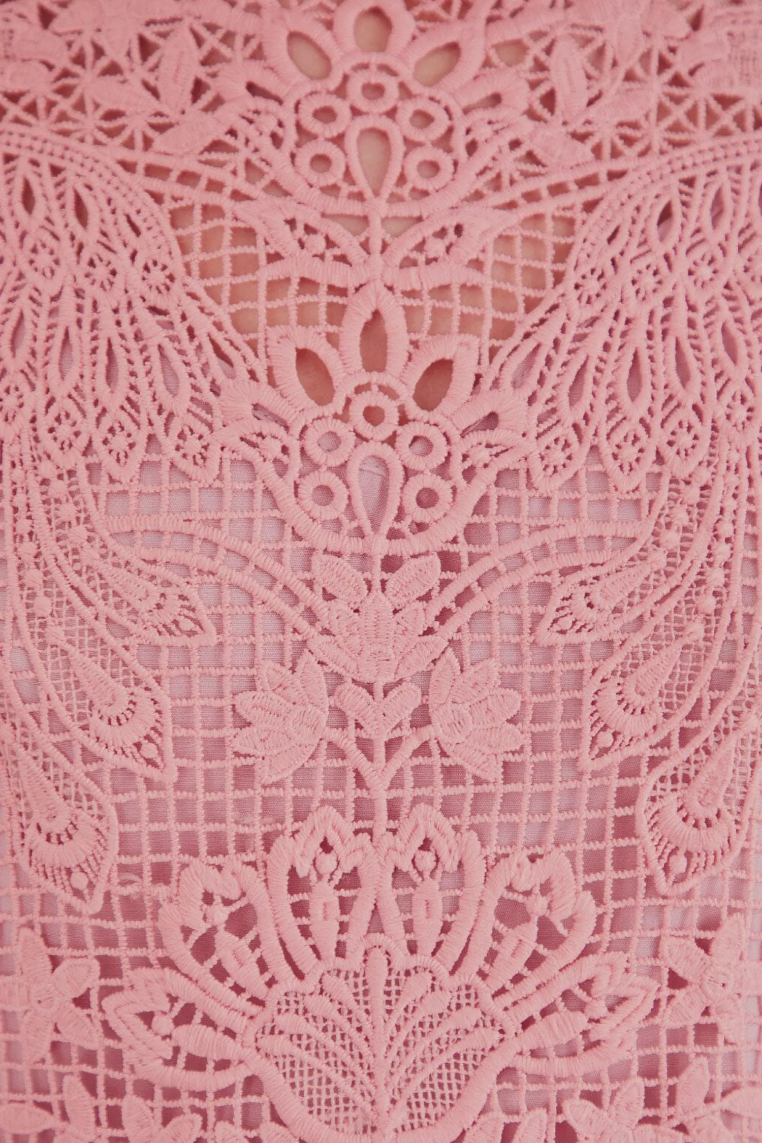 FARM Rio BLUSH PINK GUIPURE LONG SLEEVE BLOUSE