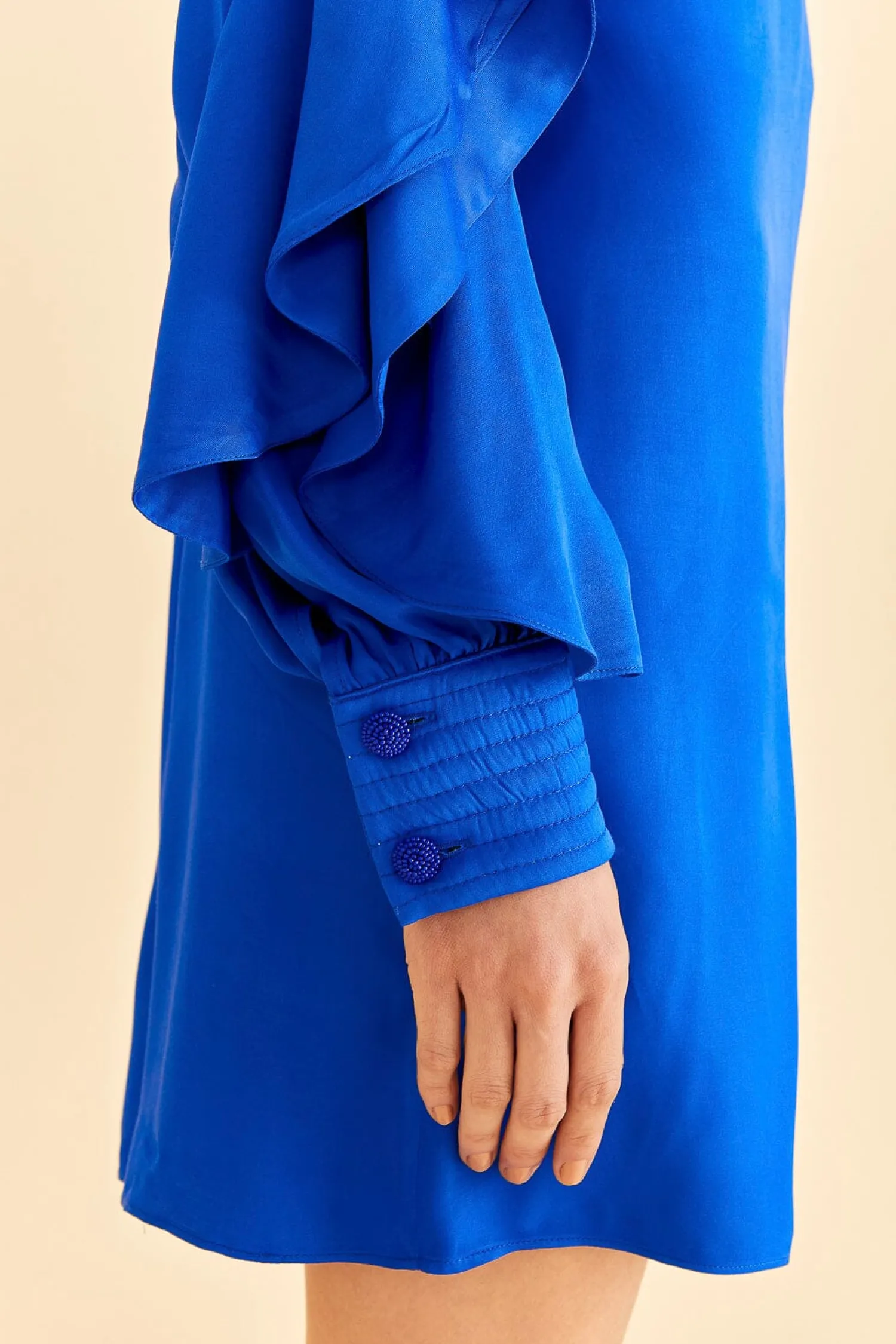 FARM Rio BRIGHT BLUE BACKLESS RUFFLE SLEEVE MINI DRESS