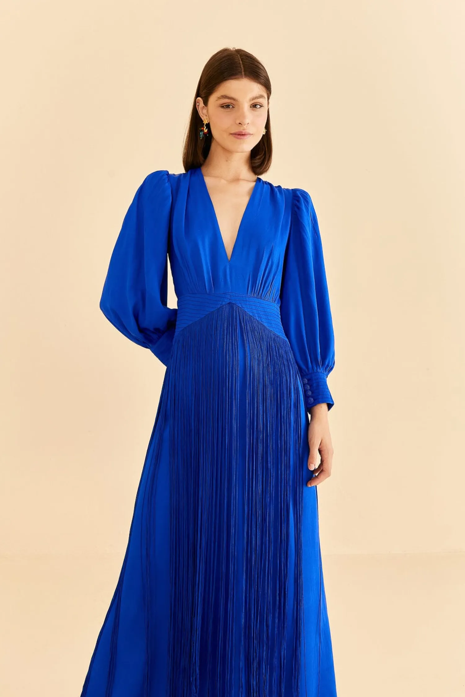 FARM Rio BRIGHT BLUE FRINGES MAXI DRESS