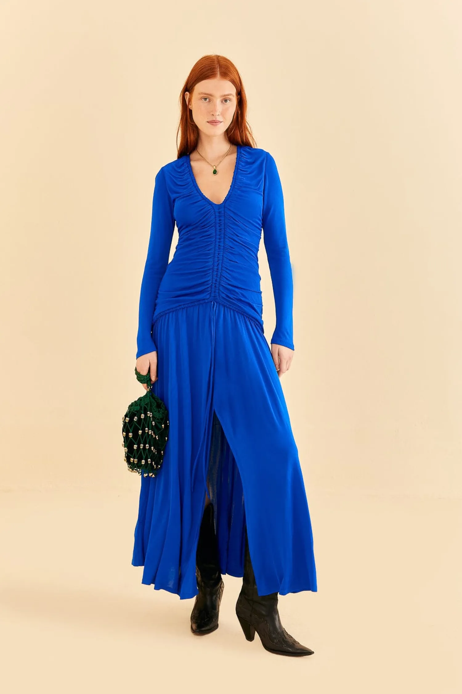 FARM Rio BRIGHT BLUE LONG SLEEVE MIDI DRESS