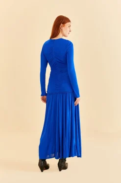 FARM Rio BRIGHT BLUE LONG SLEEVE MIDI DRESS