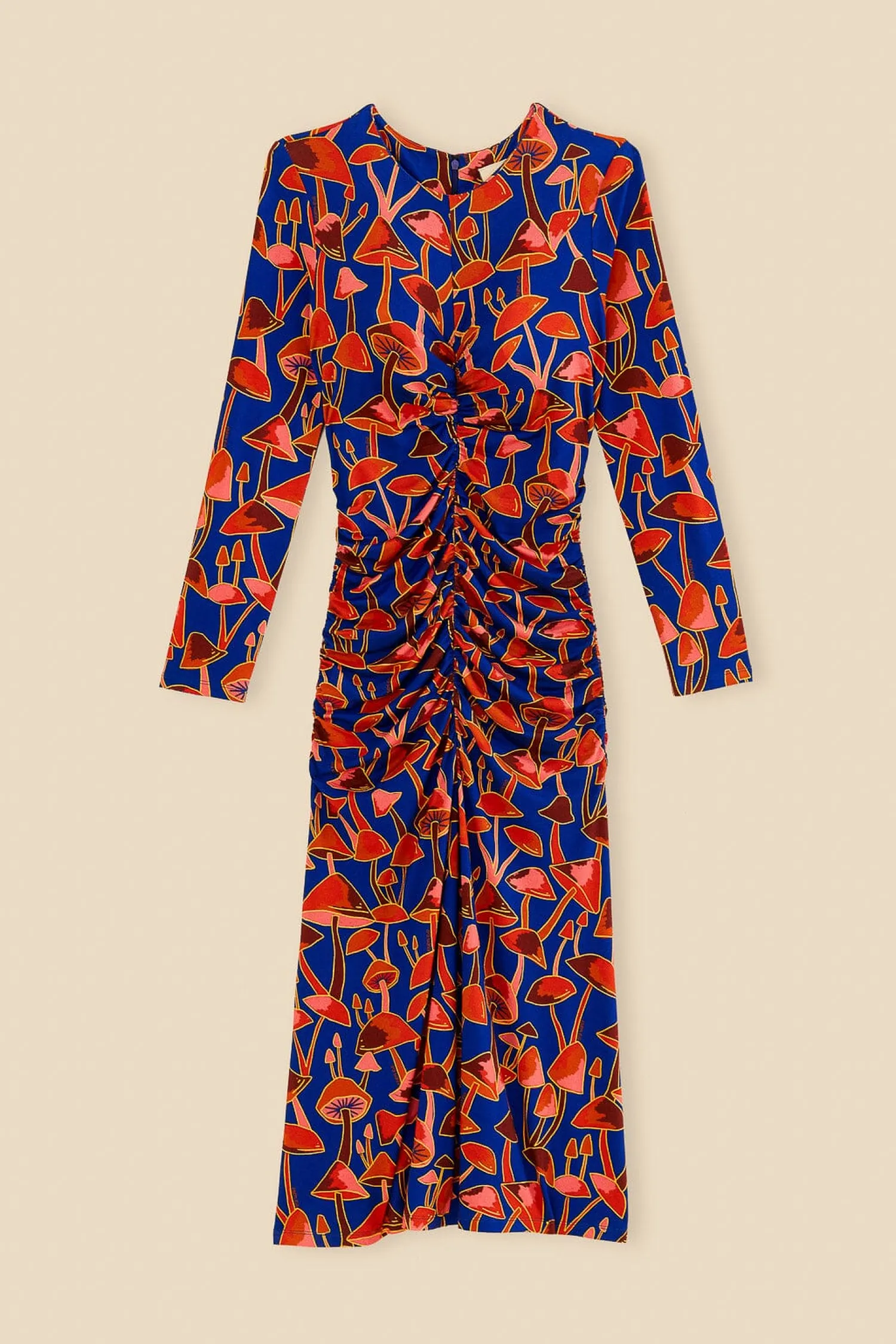 FARM Rio BRIGHT BLUE MUSHROOM SKETCH LENZING™ ECOVERO™ VISCOSE MIDI DRESS