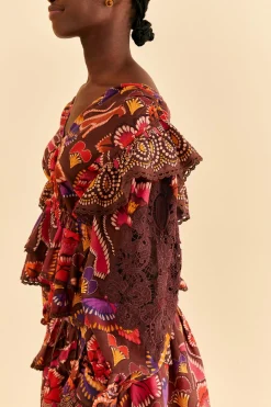 FARM Rio  BROWN BRIGHT FLORA BLOUSE