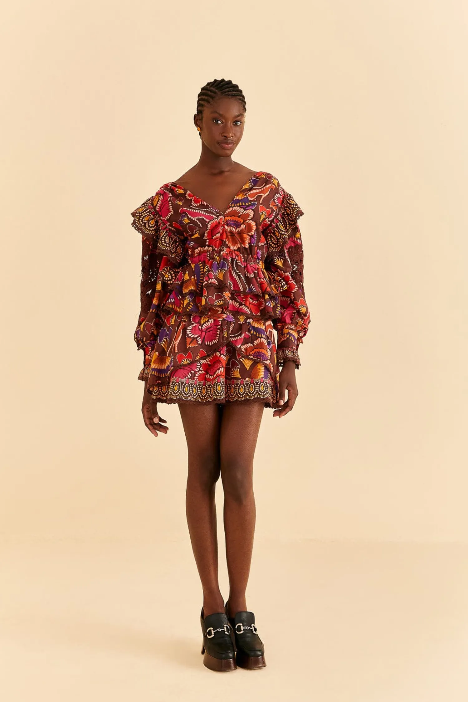 FARM Rio BROWN BRIGHT FLORA MINI SKIRT