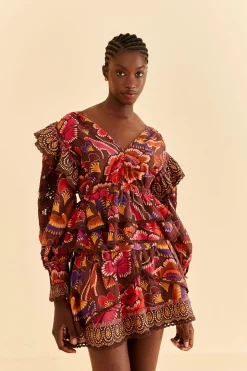 FARM Rio  BROWN BRIGHT FLORA MINI SKIRT