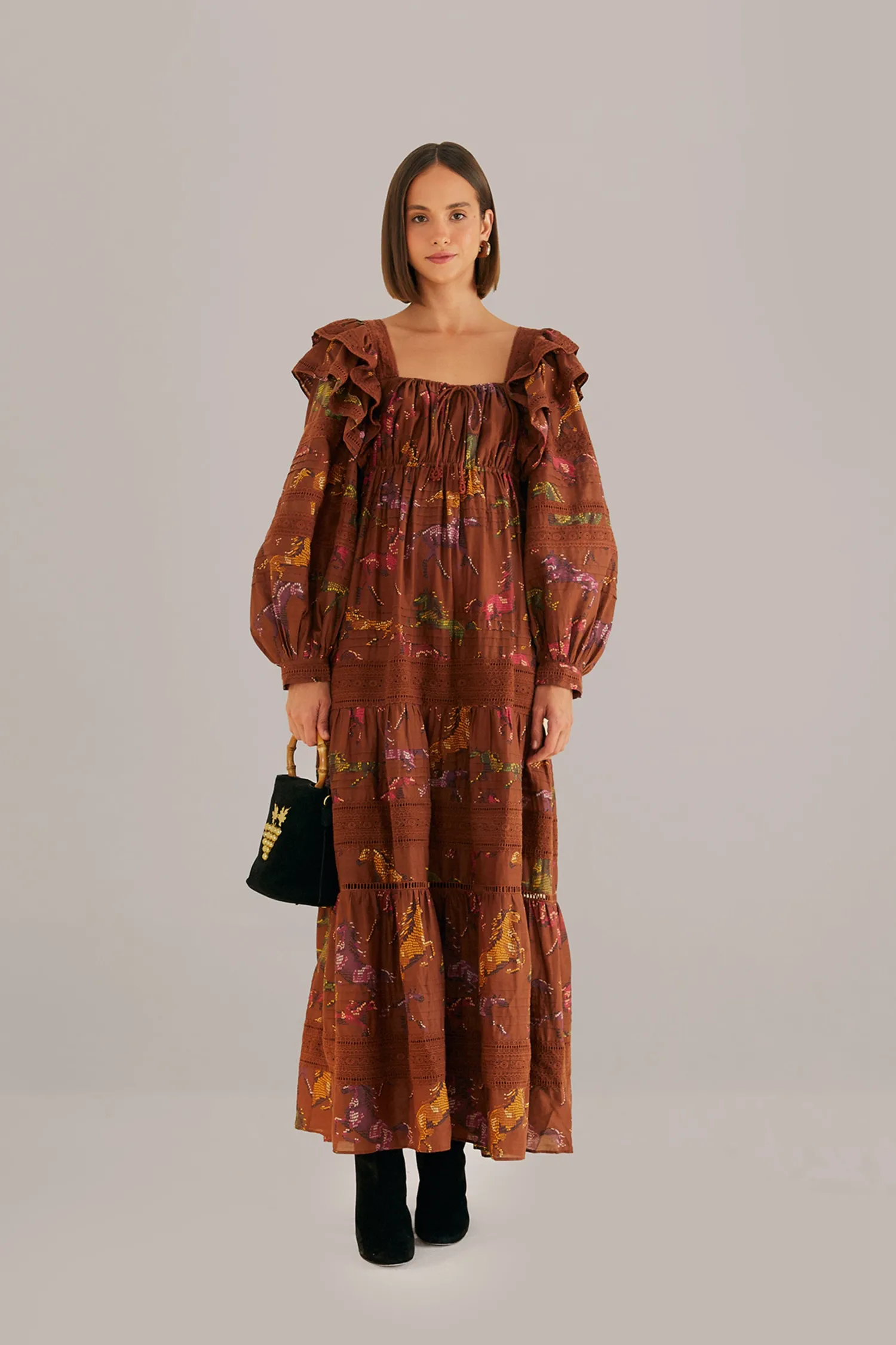 FARM Rio BROWN DOTTED HORSES MAXI DRESS