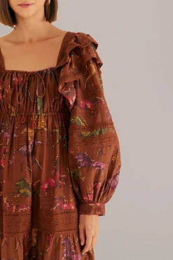 FARM Rio BROWN DOTTED HORSES MAXI DRESS