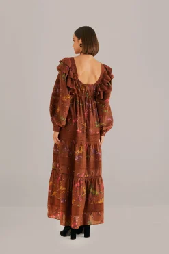 FARM Rio BROWN DOTTED HORSES MAXI DRESS
