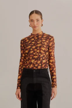 FARM Rio BROWN LEOPARD DESIRE TULLE BLOUSE