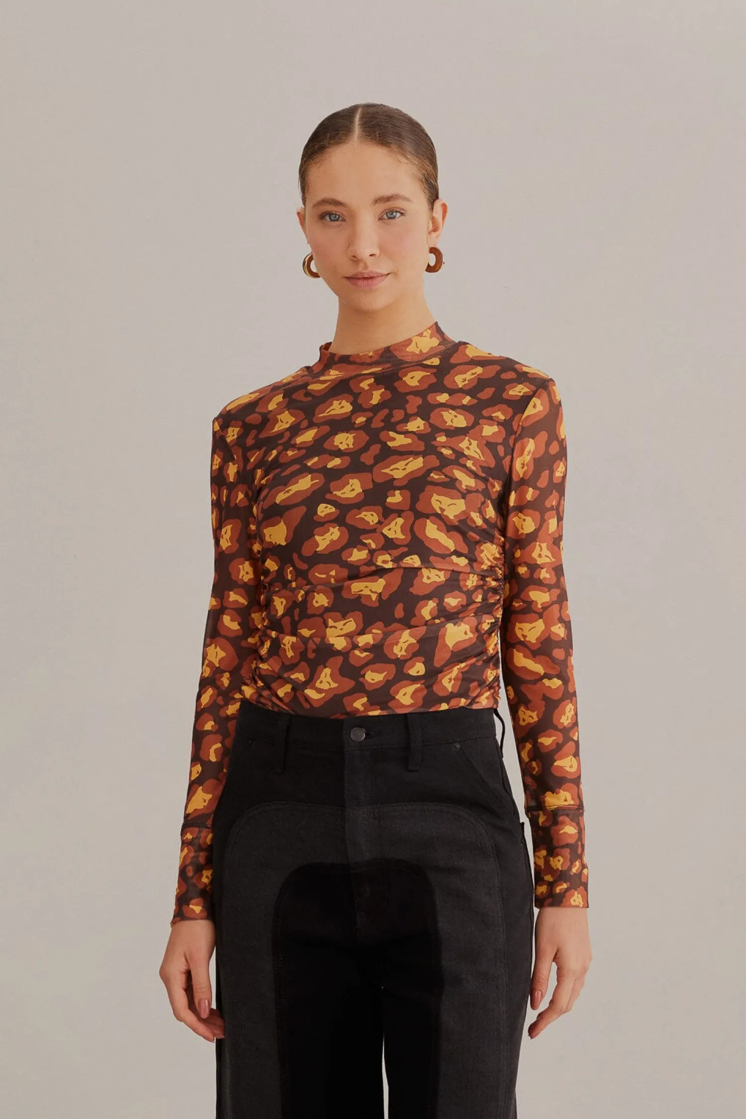 FARM Rio BROWN LEOPARD DESIRE TULLE BLOUSE