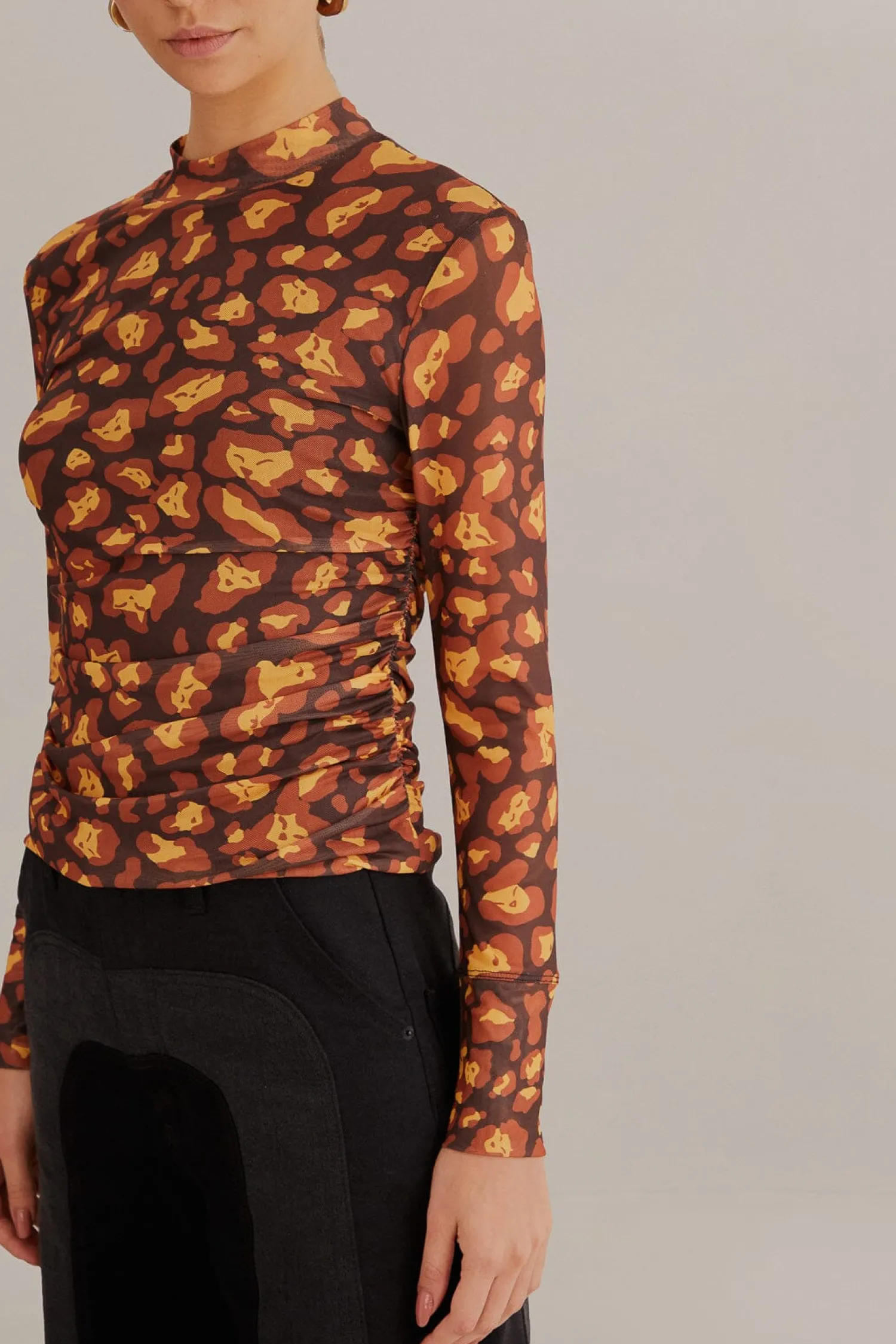 FARM Rio BROWN LEOPARD DESIRE TULLE BLOUSE