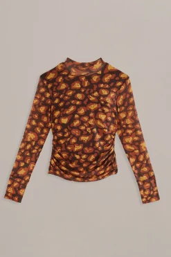 FARM Rio BROWN LEOPARD DESIRE TULLE BLOUSE
