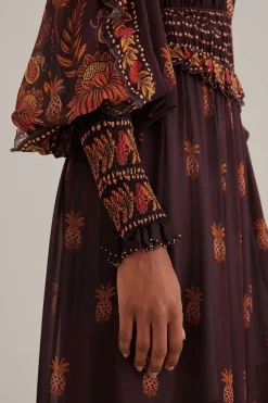 FARM Rio BROWN PAISLEY BLOOM LONG SLEEVE MAXI DRESS
