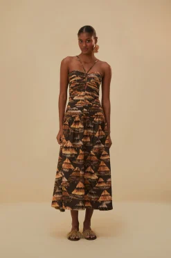 FARM Rio BROWN SHUHU MAXI DRESS SLEEVELESS