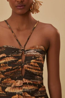 FARM Rio  BROWN SHUHU MAXI DRESS SLEEVELESS