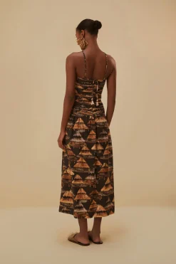 FARM Rio  BROWN SHUHU MAXI DRESS SLEEVELESS