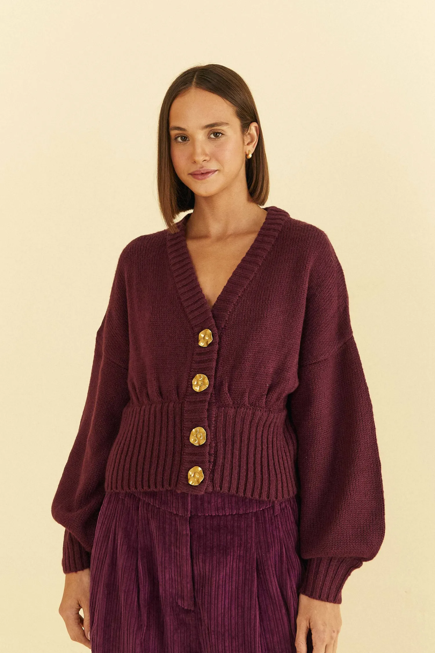FARM Rio BURGUNDY BUBBLE KNIT CARDIGAN