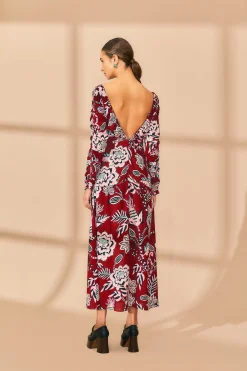 FARM Rio BURGUNDY PINEAPPLE INSPIRATION V NECK MAXI DRESS